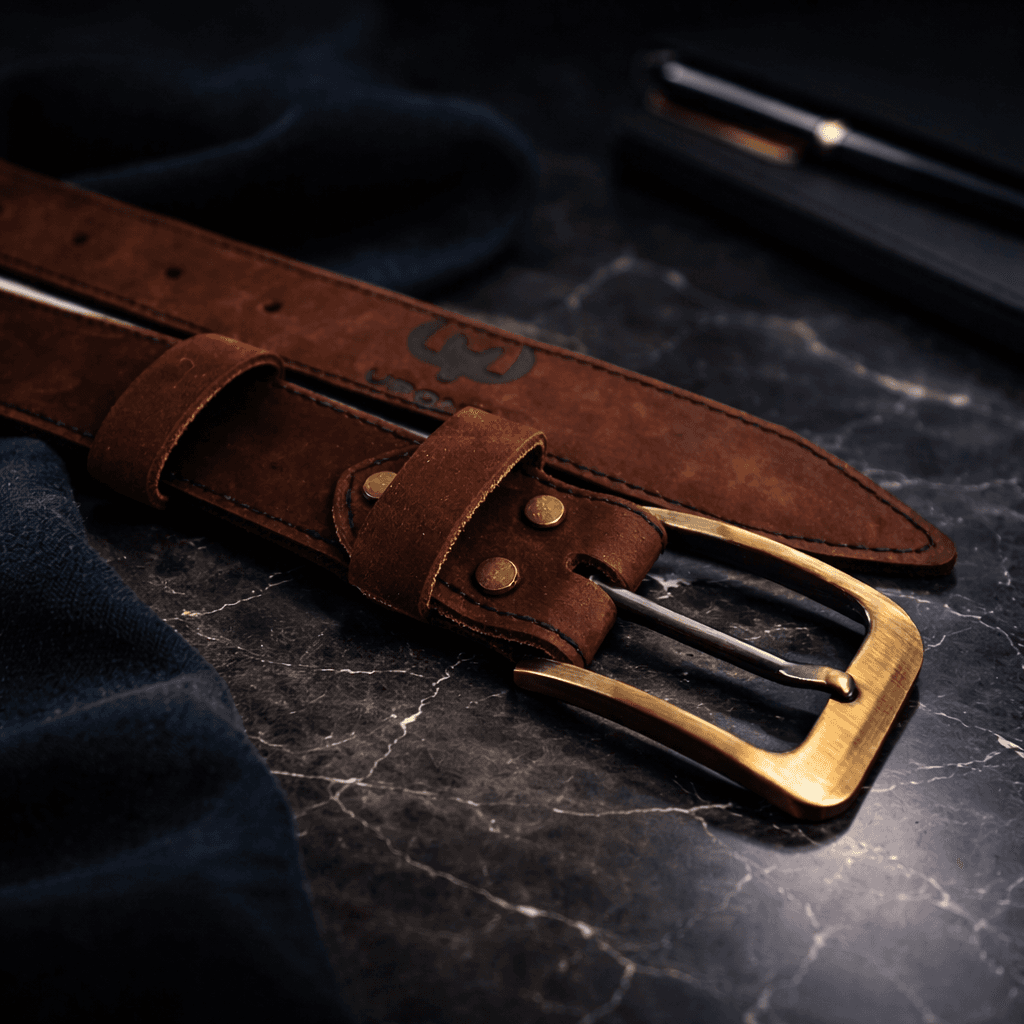 Коричневый ремень на мраморной поверхности.png